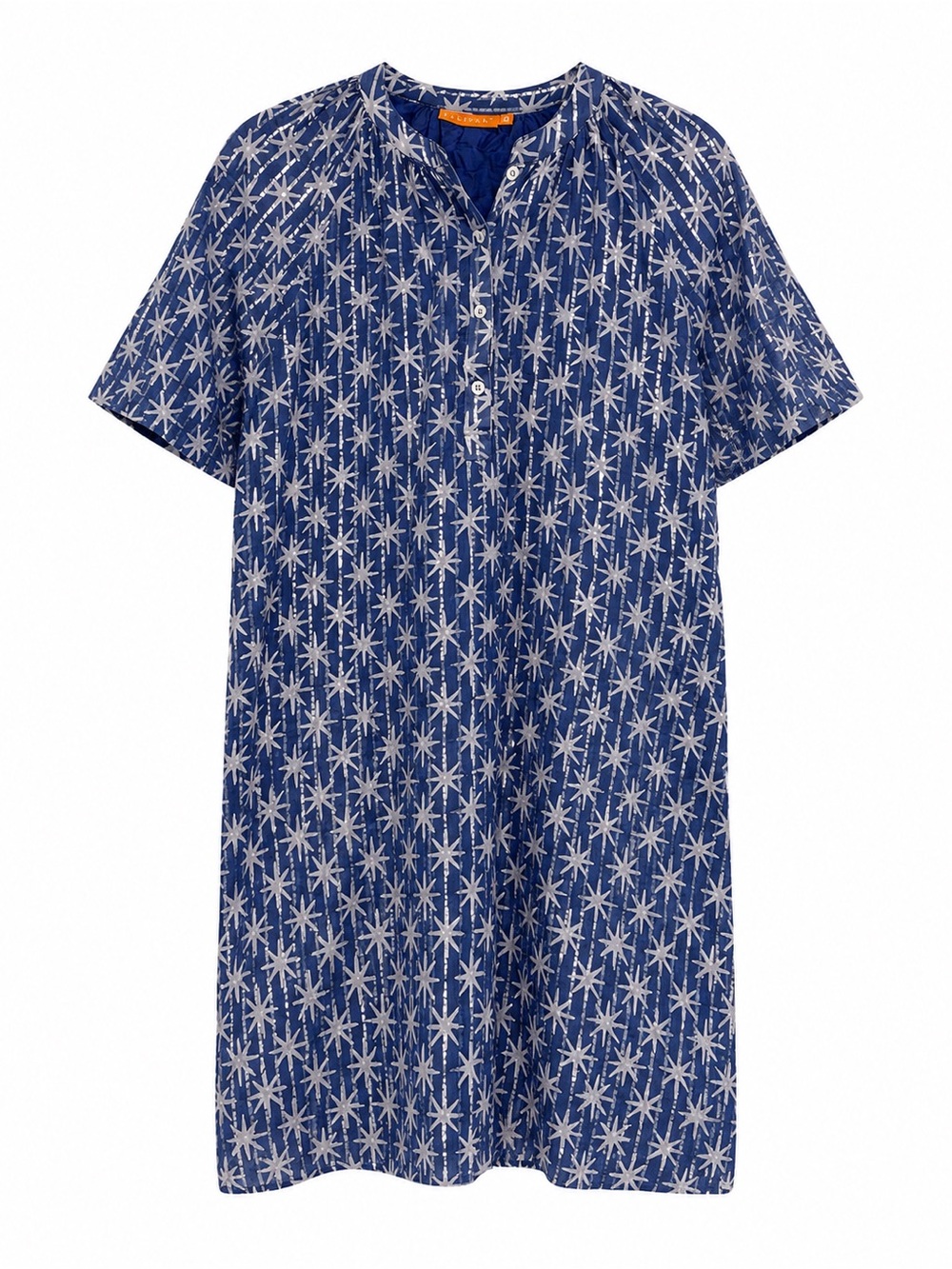Oliphant Cotton Metallic Stripe Star Print Shift Dress Blue Medium